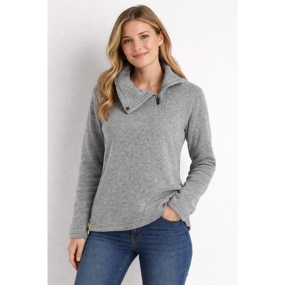 Lole Women's S Gray Fleece Pullover Asymmetrical Zip Front High Collar Sweater